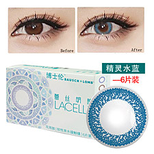 博士伦蕾丝明眸 精灵水蓝 彩色近视<b>隐形眼镜</b> 双周抛6片美瞳 大直径